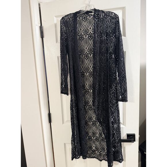 Black Lace Open Jacket Topper Sheer Long Sleeve - Size 2XL - Picture 4 of 5